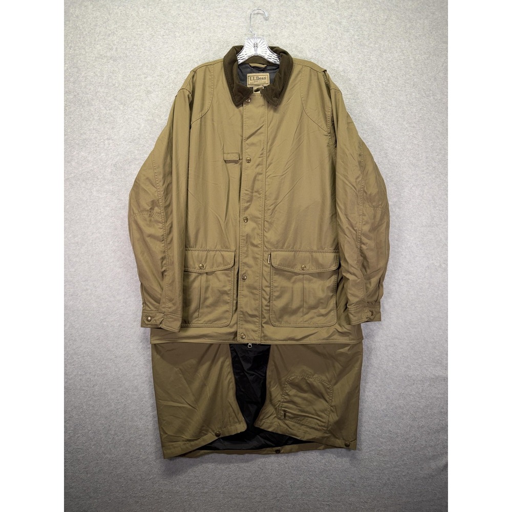 LL Bean Jacket Mens Large Brown Field Coat Corduroy Collar Convertible Trench